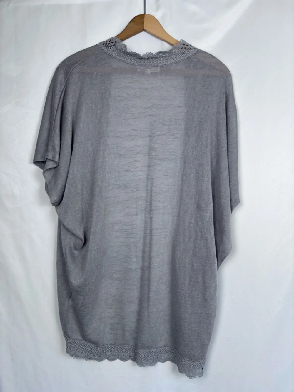 Pink Republic Light Gray Crochet Trim Open Cardigan